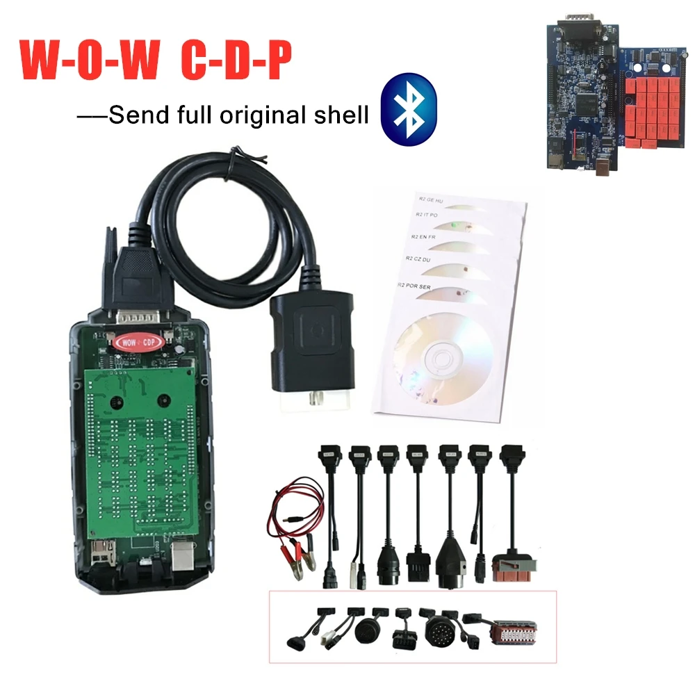 W-O-W C-D-P snooper v5.008R2 с bluetooth vd ds150e c-d-p для delphis 2016R0 keygen obd Автомобильный грузовик сканирующие инструменты+ 8 шт. автомобильные кабели - Цвет: with Bluetooth