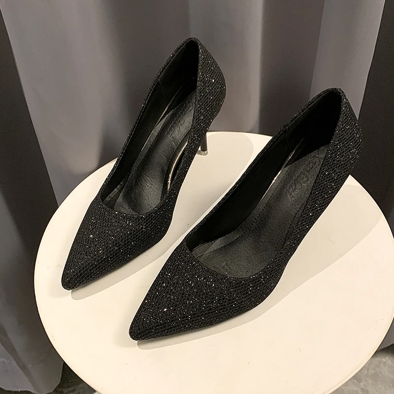

Wedding Golden Heel Square Sequins Pointed Toe Shoes Women Pumps Woman Luxury Bling High Heels Female Ladies Sexy Party U14-45