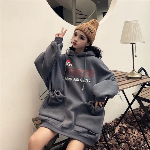 Joinyouth Толстовка корейский Harajuku толстовки Осень Зима теплые свитшоты свободные дикие карман шнурок крутая женская одежда 071 - Цвет: Dark Gray