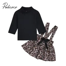 Детская одежда; сезон весна-осень одежда для маленьких девочек 2 предмета; водолазка с длинными рукавами топ+ леопардовая юбка на лямках