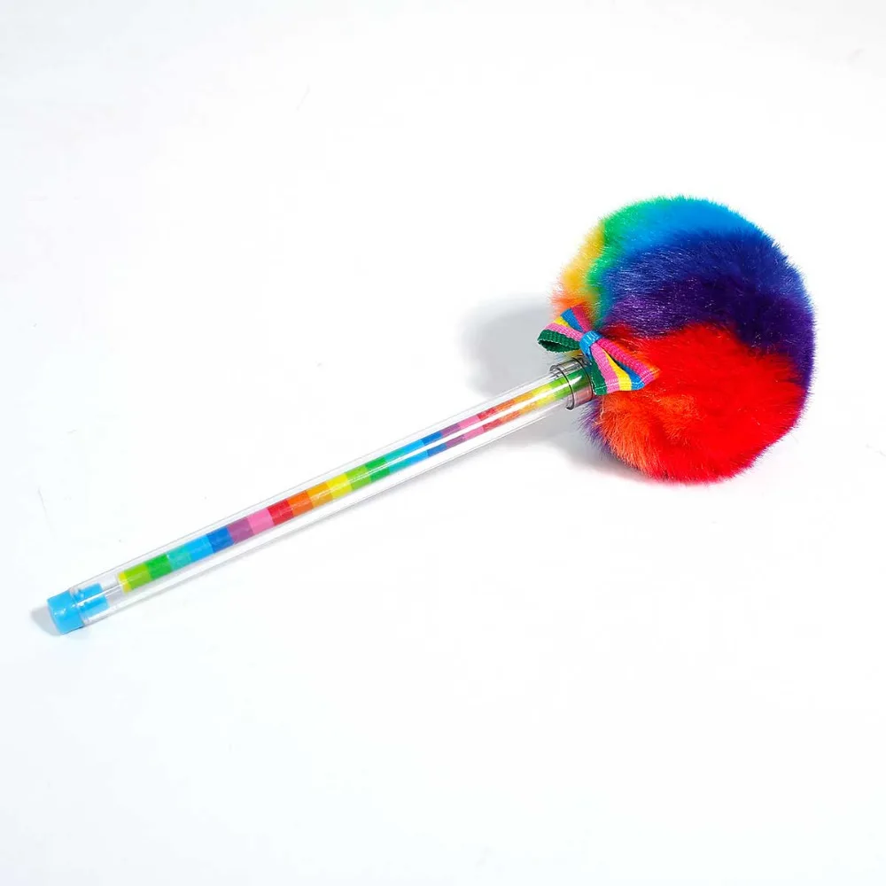 Cute-0-5mm-Plastic-Gel-Pen-Colorful-Rainbow-Plush-Pen-Fountain-Signing-Black-Ink-Color-Pen (1)