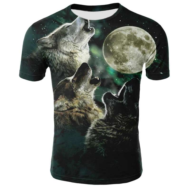 

Summer T shirt Men Streetwear Round Neck Short Sleeve Tees Tops Funny Animal Male Clothes Casual Wolf 3D Print Tshirt