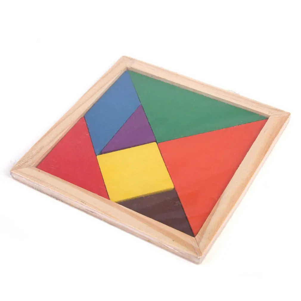 

HOT! Wooden Tangram Jigsaw Puzzle Geometric Shape Colorful Square IQ Game Brain Teaser Intelligent Educational Toys for Kids