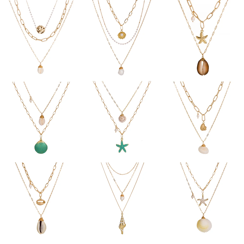 

2019 hot Bohemian Starfish Necklace Charm Shell Pearl Necklace Multi-layer Necklace for Women love Necklace Jewelry