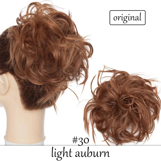 HAIRRO 80g Straight Donut Chignon Hairpieces Synthetic Ombre Elastic Updo Chignon Fluffy Messy Scrunchies Hair Bun For Women light auburn-45g