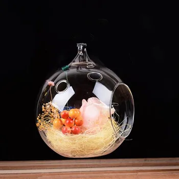 

Free Shipping Diameter=20cm Super Big Size Glass Terrarium one open and two small holes Fashion Hanging Wedding Decoration Vase