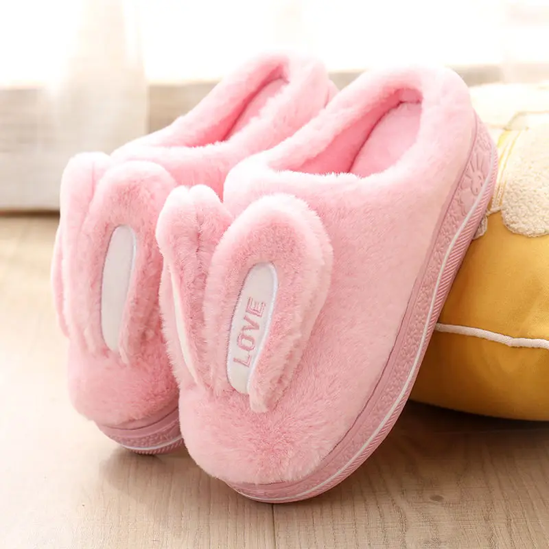 Pink Женские тапочки; зимние домашние тапочки; коллекция года; Модные женские домашние тапочки с заячьими ушками; меховые Тапочки - Цвет: Pink