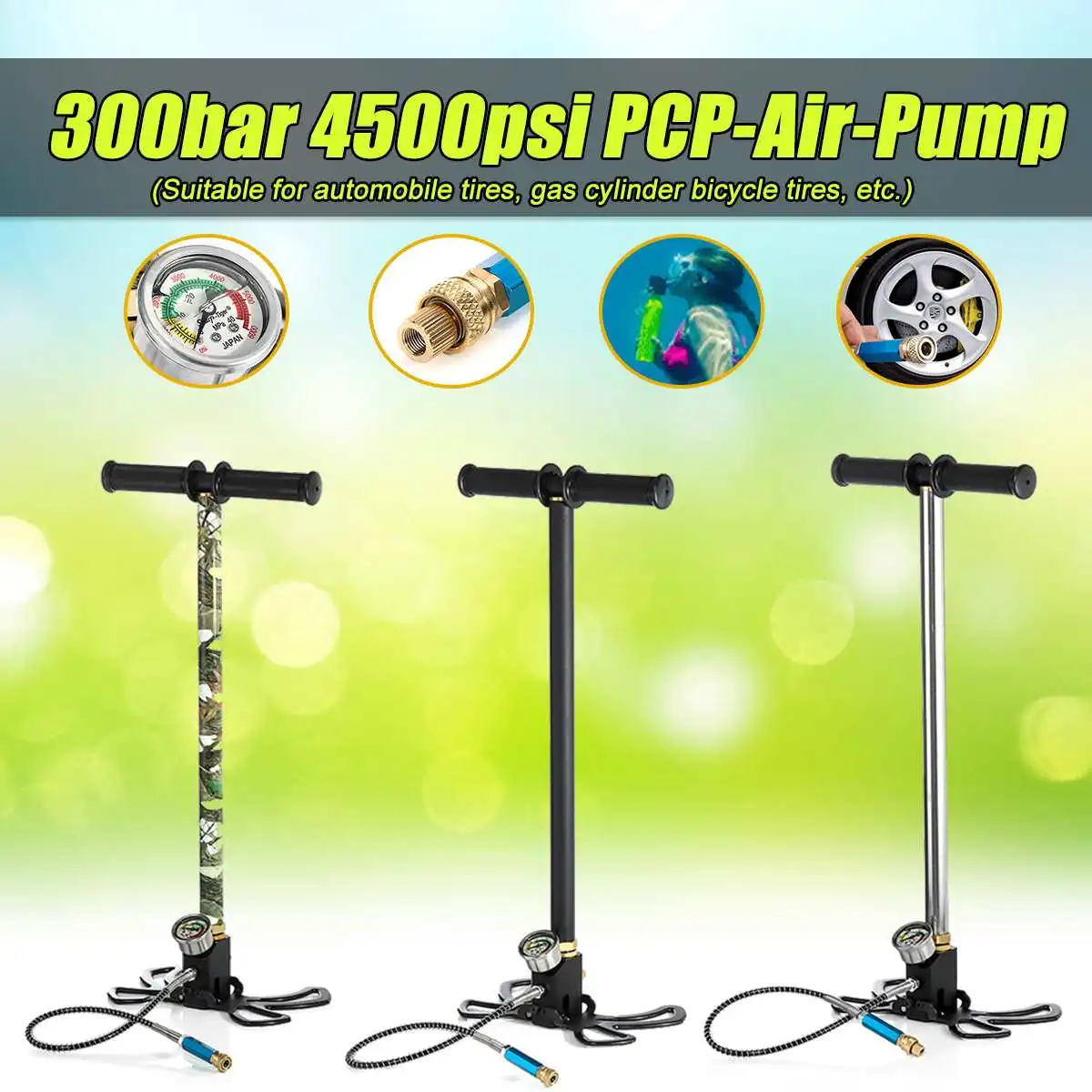 

3 Mini Manual Pump 300bar 30mpa 4500psi High Pressure PCP Pump With Inlet Filter For Air Paintbal Car Bicycle Hunting