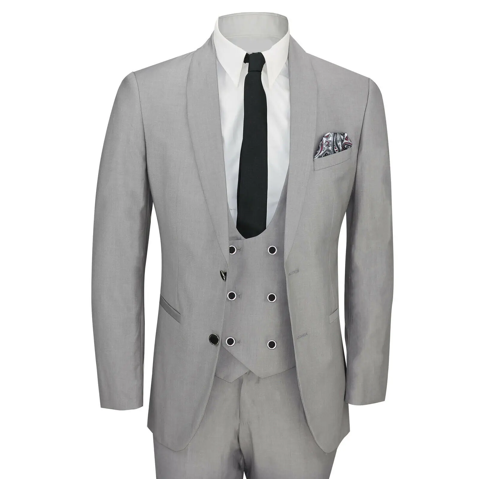 Мужчины 3 шт Серый шаль лацкане Slim Fit винтажный костюм Свадебная вечеринка однобортный
