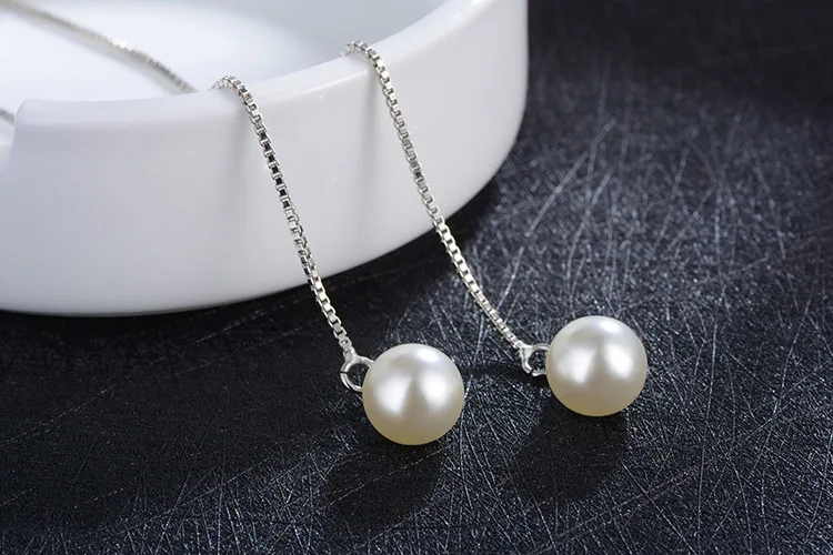 Simple Fashion 925 Sterling Silver Necklace Zirconia Pearl Sweater Long Chain Necklaces For Women Choker Collares S-n168