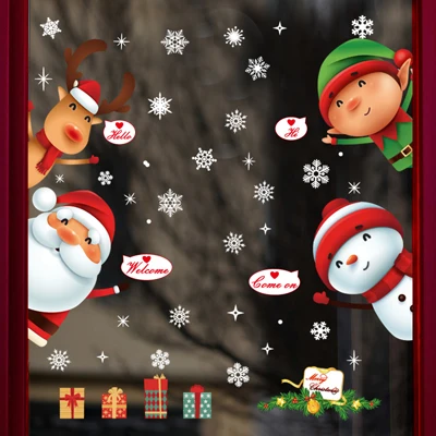 Рождественский Декор Наклейка на стену s домашний декоративный виниловый мультфильм Санта Клаус магазин витрина, стекло стикер очки-детский подарок на Рождество - Цвет: xmas 3