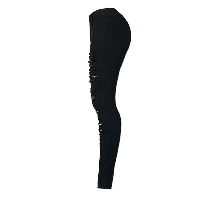 Europe And America Cool Hot Selling Street Popular All Article Rip Slim Fit Elasticity High-waisted Cowboy Skinny Pants Large Si
