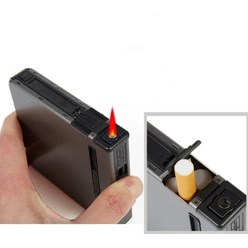 

Turbo Lighter Gas Lighter Metal Cigarette Case Windproof Flameless Tobacco Cigarettes in Packs Easy Cigarette Box