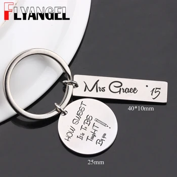 

FLYANGEL Teacher's Day Keychain Jewelry Gifts Custom Engraved Name New Style Key Tag How Sweet It Is To Be Taught By You Charm