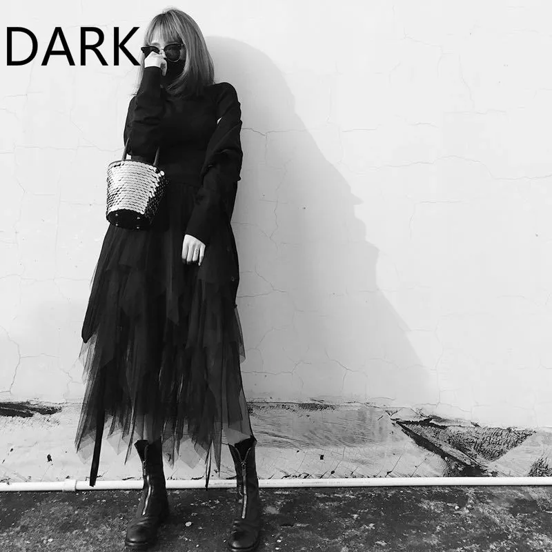 

Streamer Irregular Multi-layer Skirt Skirt Black Skirt Mid-length Female Spring And Summer