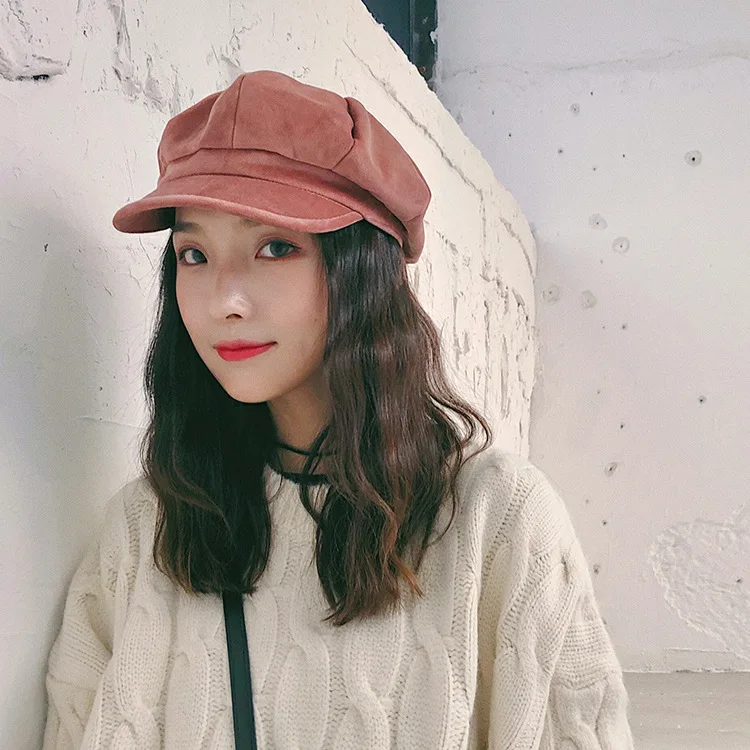 Autumn And Winter Velvet Bud Hat WOMEN'S Korean-style-Versatile British-Style Cute Japanese-style Soft Sister Octagon Beret