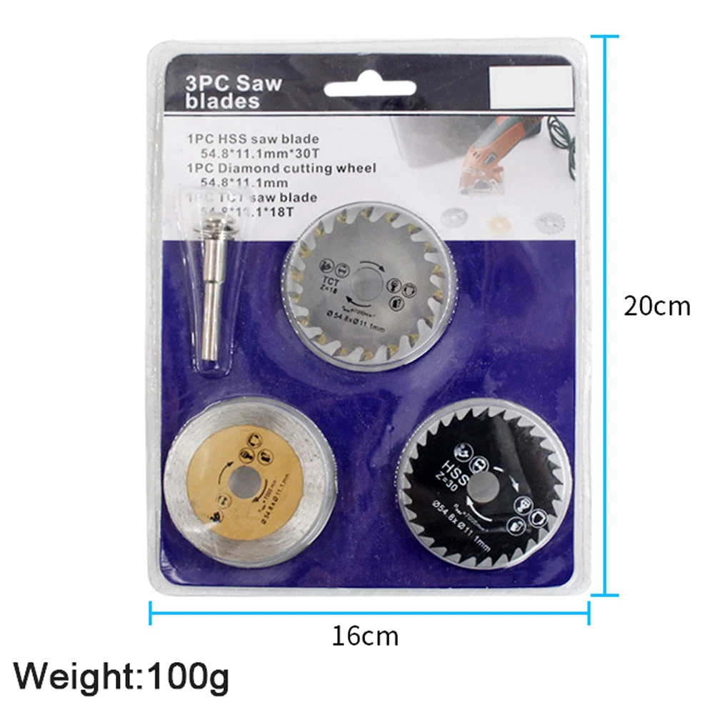 HSS Mini Wood Circular Saw Blade Set 54.8mm High Speed Steel 3pcs Cutting Rotary Tool with Mandrel for Industry | Инструменты