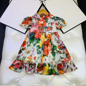 

Children New 2020 Fashion High-end Multicolor Flower Chiffon Girls Sweet Fairy Baby Dress 90-150 Kids