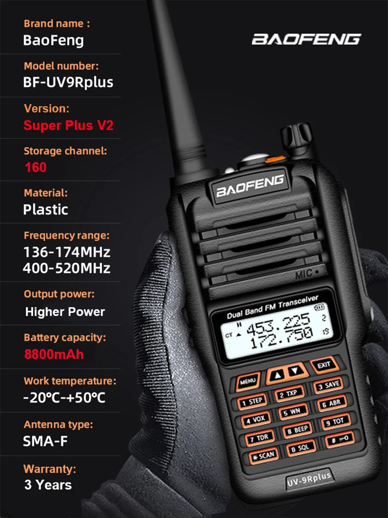 Long Range Walkie Talkie Baofeng UV 9R Plus V2 160 Chanels 2 way radio 30kms