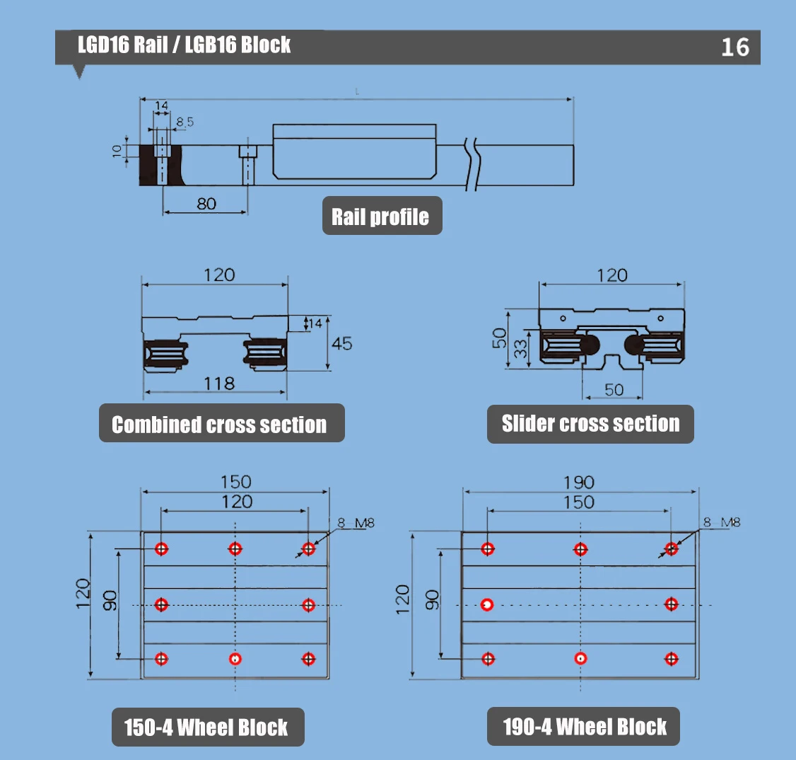 LGD12, LGD16, L500, 800, 1000mm, 1Pc, Guia Linear LGB6, LGD8, Peças CNC