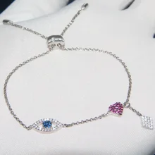 Браслет из стерлингового серебра 925 пробы с голубым кристаллом в виде глаза, модный красный браслет в форме сердца, браслеты для женщин, Индивидуальные ювелирные изделия