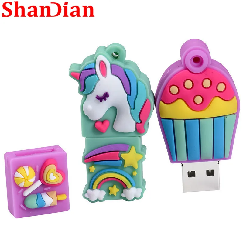 SHANDIAN мультфильм флеш-накопитель в виде единорога диск 64 ГБ 32 ГБ usb флеш-накопитель Флешка 16 ГБ 4 ГБ карта памяти u диск модный подарок