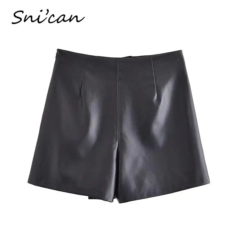 블랙 Pu 가죽 반바지 스커트 여성 버튼 비대칭 미니 섹시한 팔다 Mujer 사무실 숙녀 하단 Pantalon Capris 2022 새로운
