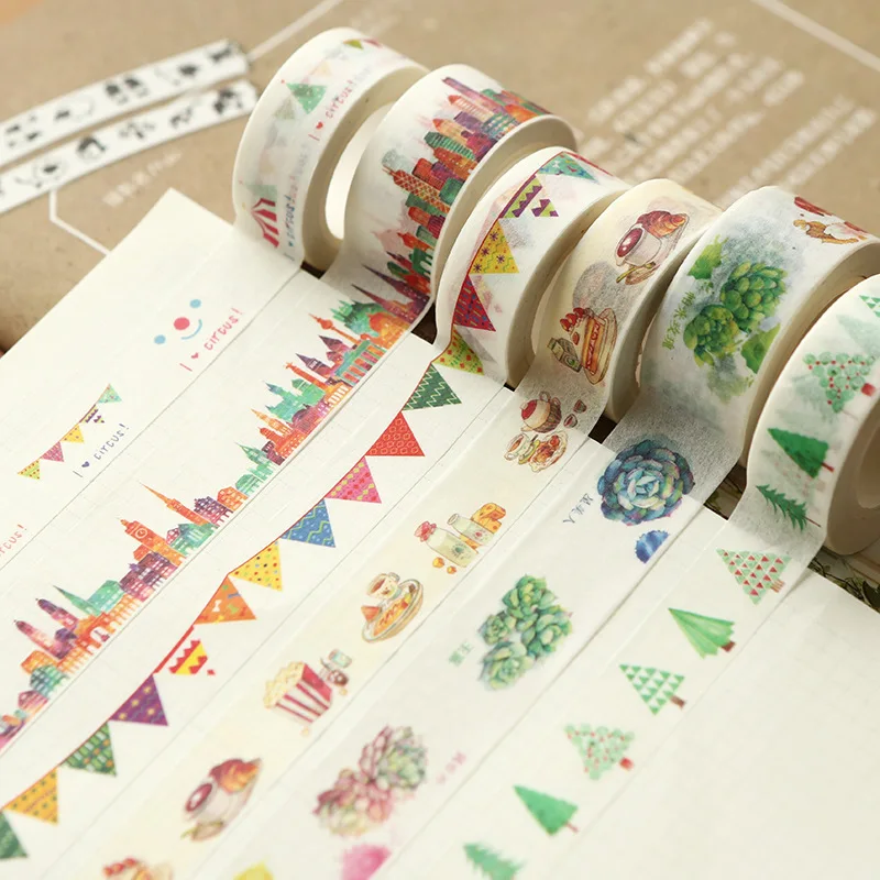 

15/40mmx10m Watercolor Series Creative Washi Tapes Japanese Paper Cartoon Patterns Kawaii Cute Masking Tapes Students Stationery
