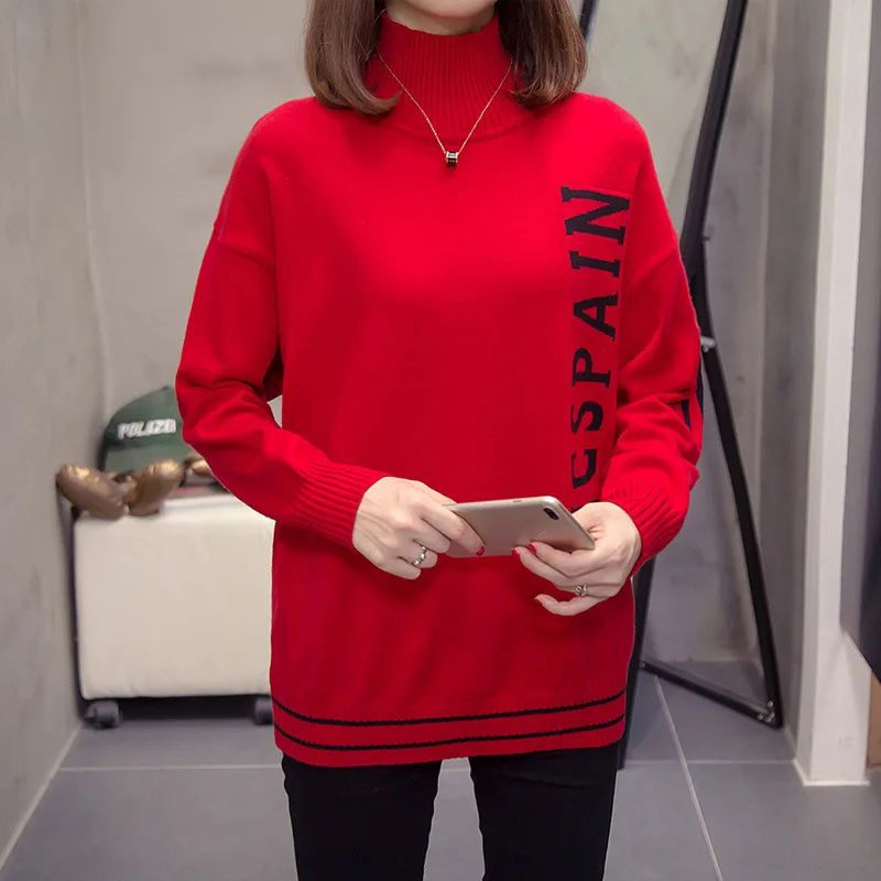 Autumn Winter New Fashion Korean Women Turtleneck Sweaters Letter Print Long Sleeve Loose Casual Female knitting Pullovers Tops | Женская