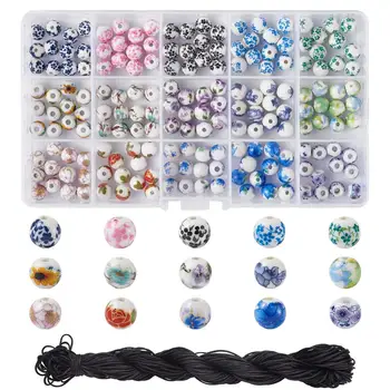 

pandahall DIY Jewelry Kits with 180pc 8mm Round Printed Porcelain Beads and Nylon Thread Nylon String for Beading Jewelry Making
