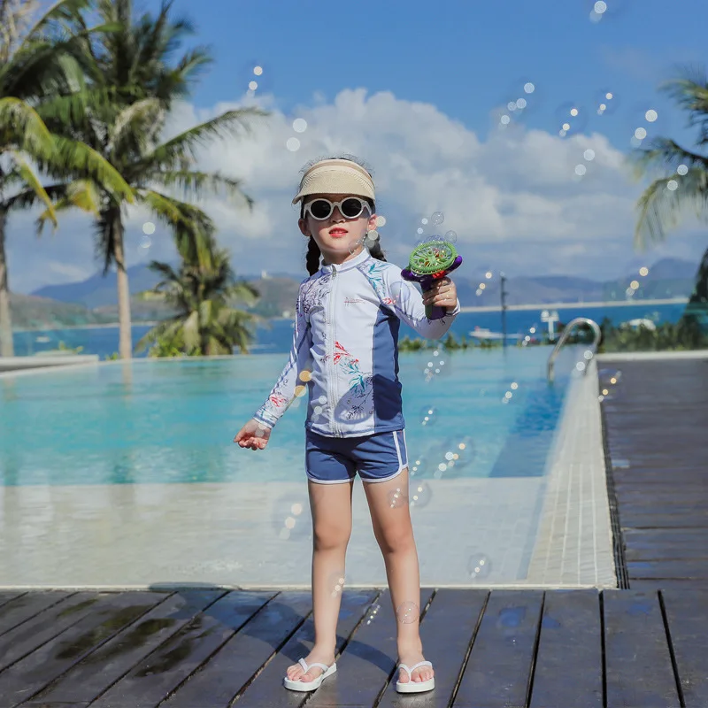 

New Style Parent And Child Swimwear Mother Women's Two-piece Swimsuits Long Sleeve Sun-resistant Quick-Dry GIRL'S Swimsuit Three