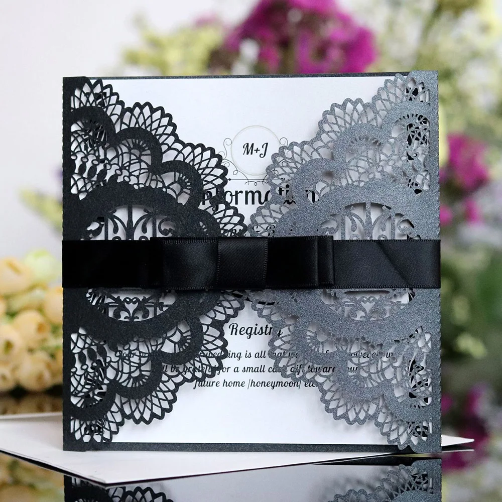  10pcs Elegant Square Hollow Lover Bird Laser Cut Wedding Invitation Card With Ribbon Personalized W - 4.0003E+12