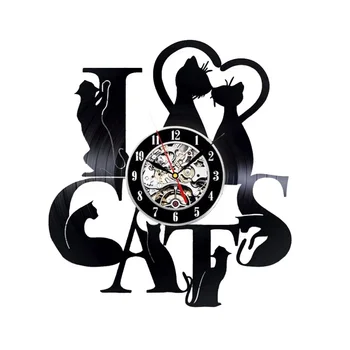 

Kitten Art Silent Unique Decorative Clock 3D Hanging Wall Clock I Love Cats Wall Clock 7 Cats Vintage Vinyl Record Clock Decor