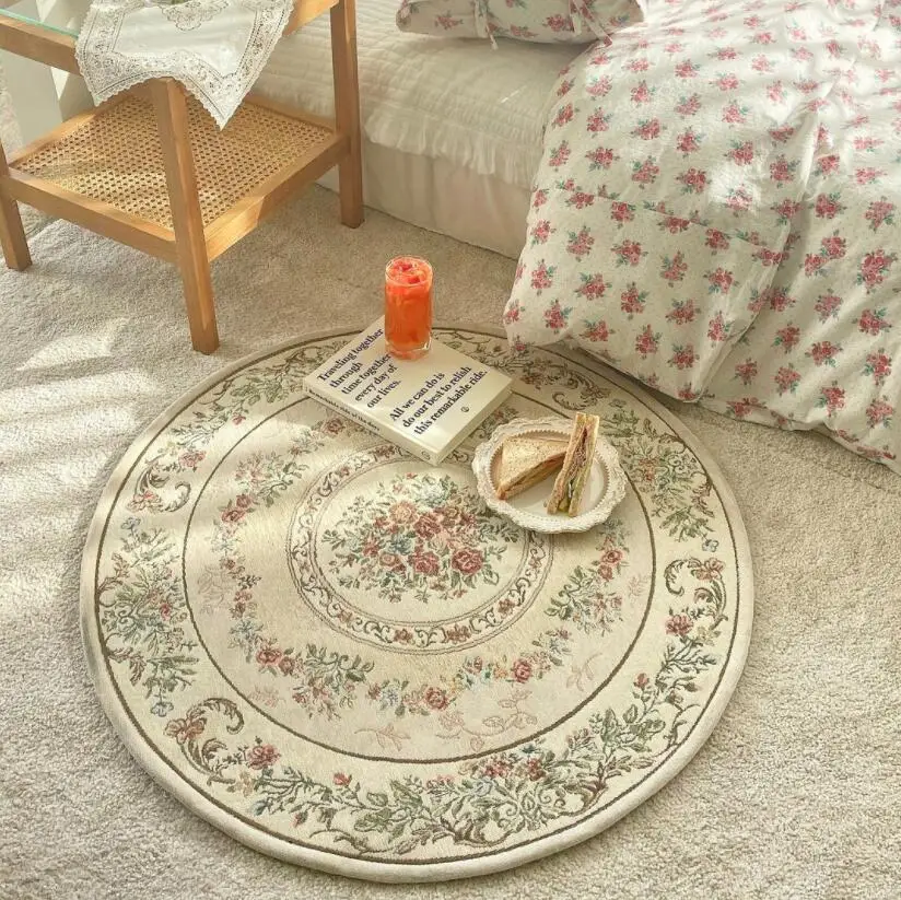 European Embroidered Nordic Round Tea Table Area Carpet For Living Room Yoga Rugs Study Room Computer Table Mattress Mat Tapis 2