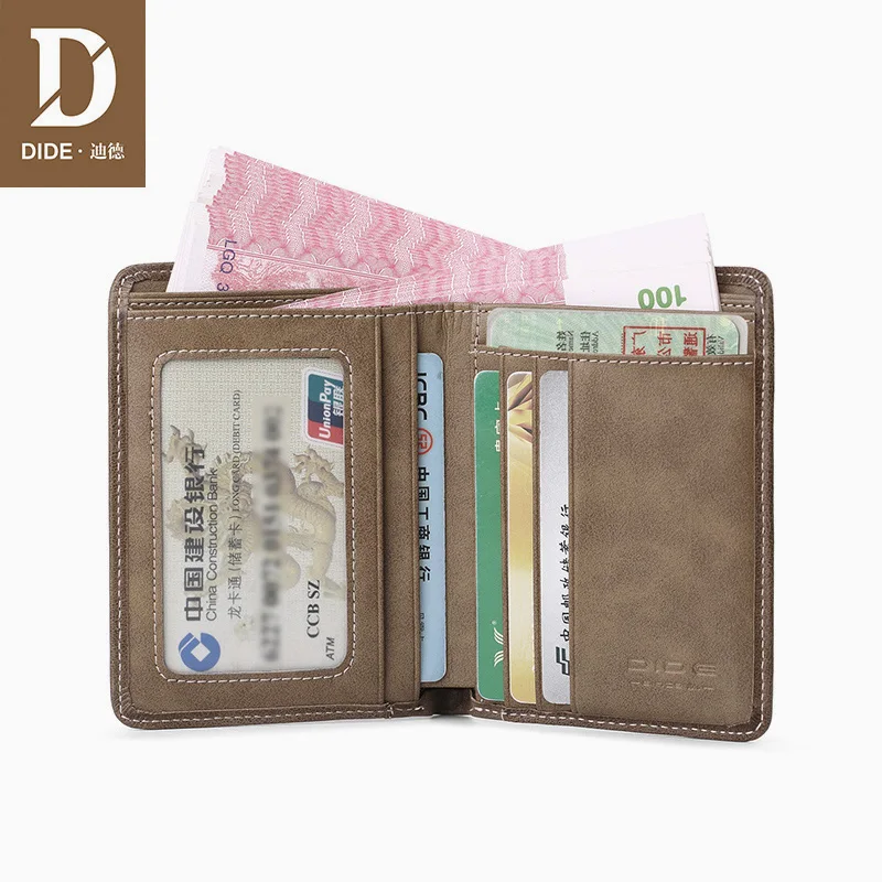 DIDE винтажный короткий кошелек кошельки Мужской ID держатель для кредитных карт тонкий мужской кошелек бренд из натуральной кожи маленький тонкий бумажник