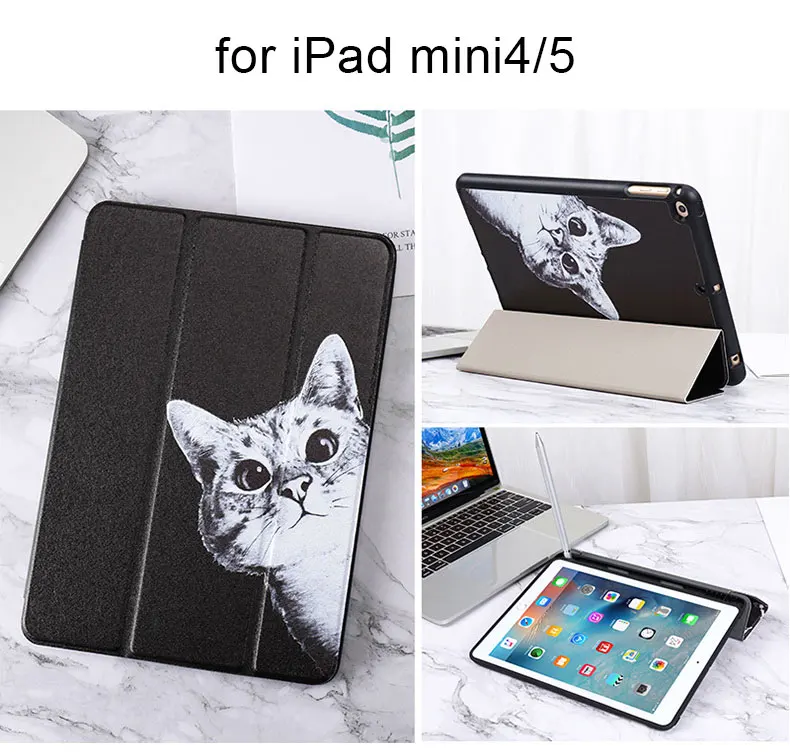 Защитный чехол iPadmini5 со слотом для ручки iPad5/6 shell Air1/Air2/Air3 Защитная крышка для ручки вставка для хранения Pro10.5 силикон - Цвет: B cat mini4 5