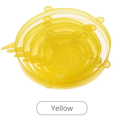 6pcs yellow 6 шт Силиконовые стрейч многоразовые крышки герметичные пищевые обертывания крышки сохраняют свежесть уплотнение Чаша эластичный обертывание крышка кухонная посуда - Цвет: 6pcs yellow