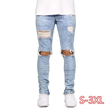 

Men Jeans Stretch Destroyed Ripped Design Fashion Ankle Zipper Skinny Jeans For Men