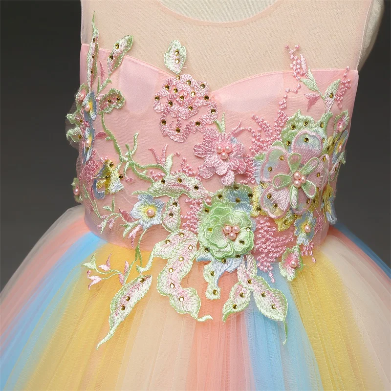 Детские платья принцессы для девочек; Кружевное платье-пачка с цветочным рисунком; вышитый мяч; Одежда для маленьких девочек; детское