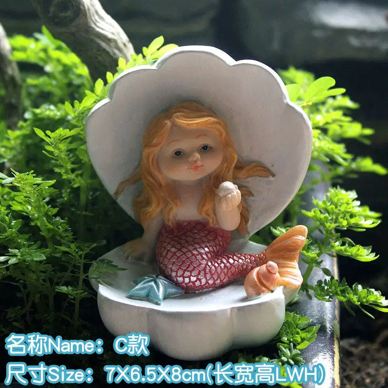 Cute Sleeping Mermaid Figurines for Aquarium Miniature Fairy Garden Cake  Decorations Resin Room Decor Accessories Shells