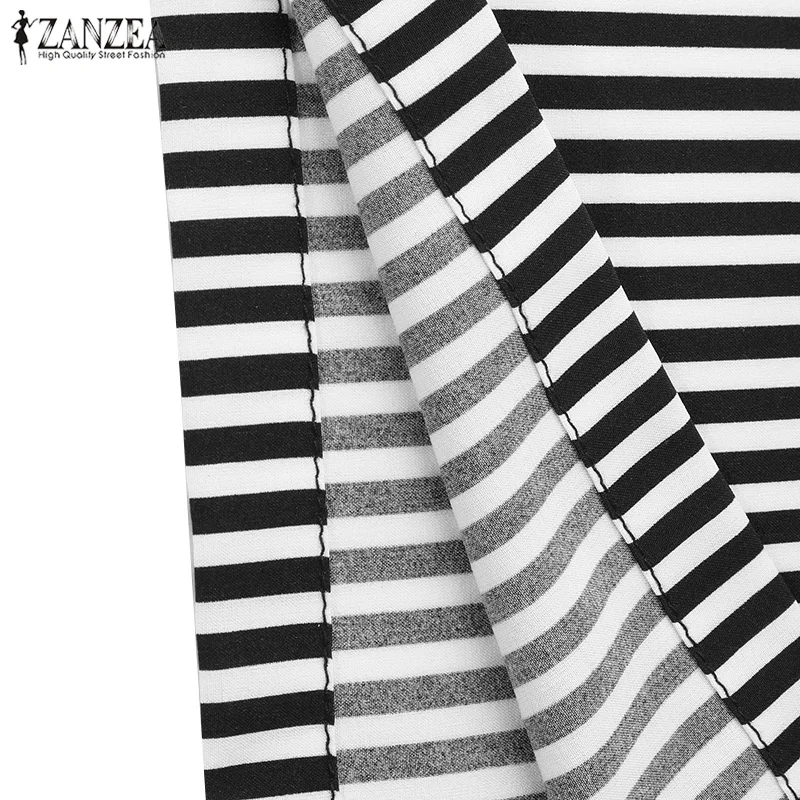 ZANZEA стильные широкие брюки для женщин, длинные брюки в полоску с принтом, элегантные женские брюки с молнией сзади, Повседневная Свободная уличная одежда
