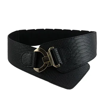

New Fashion Woman Waist Belt PU Leather Snakeskin Pattern Oblique Elastic Personality Ladies Girls Super Wide Belts SCI88