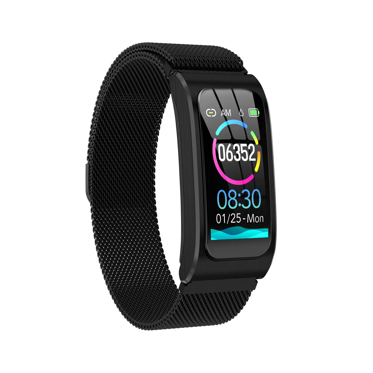 Steel strap black Smart Bracelet AK12 Men Women Heart Rate Band Sleep Monitor Blood Pressure Fitness Tracker Waterproof Color Screen Sports Watch - Цвет: Steel strap black