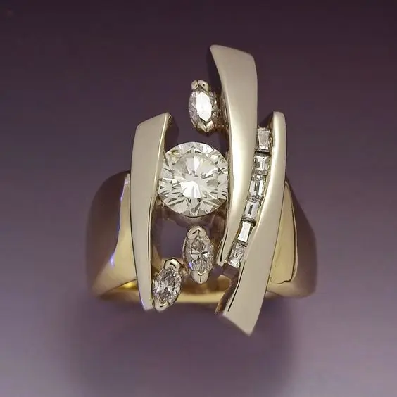 Золотое кольцо неправильной формы с Bling кольца с фианитом для женщин Свадебная Модная бижутерия для помолвки индийские ювелирные изделия Новинка