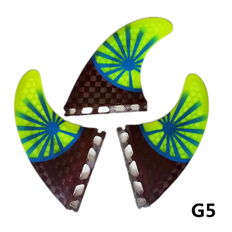Для будущих планок для серфинга плавники три плавника набор для будущих коробок G5 размер стекловолокна соты с углеродом Горячая серфинга плавник - Цвет: Светло-желтый