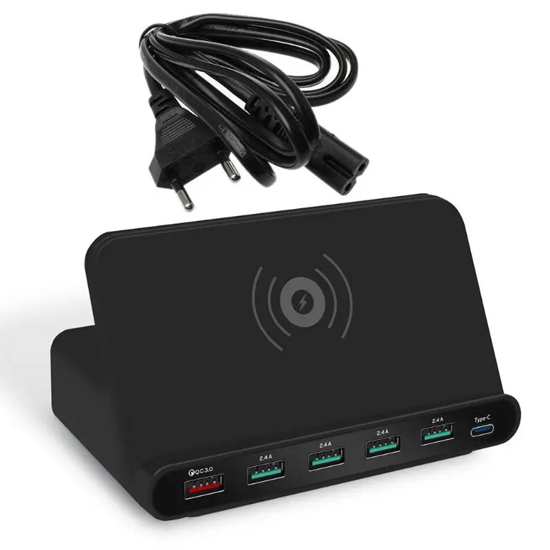 Универсальный быстрый заряд 3,0 5x usb type C PD 18 Вт адаптер питания Qi держатель беспроводного зарядного устройства для samsung Xiaomi Мобильный телефон планшет - Тип штекера: EU Plug