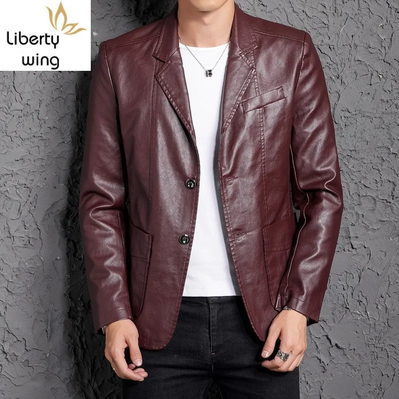 

2020 New Spring Autumn Men PU Leather Jackets Slim Fit Motorcycle Single Breasted Coats Male Fashion Casual 4 Color Outerwear