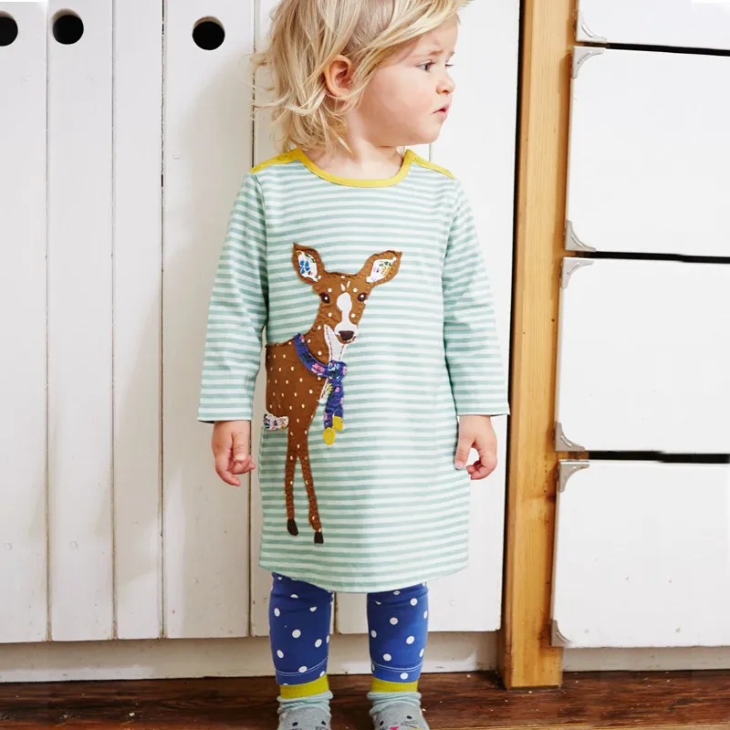 1 предмет; Розничная ; Детские платья для девочек; Детская Хлопковая одежда с длинными рукавами удобное платье для девочек с вышивкой платье с изображением животных