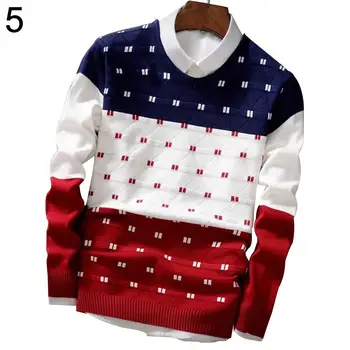 

Sweater Men Fashion Color Splicing Knit Pullover Long Sleeve Sweater Winter Warm Top