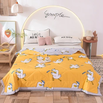 

Cartoon Printed Air-Conditioning Quilt Thin Cotton Summer Soft Comfortable Quilt Travel Cover Blanket Twin Queen Size Washable